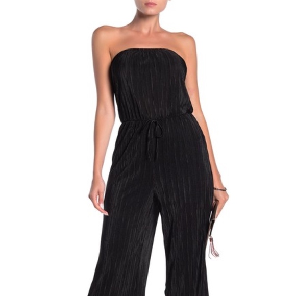 The Vanity Room Pants - The Vanity Room Black Strapless Plisse Jumpsuit